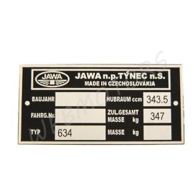 JAWA 634 TÍPUSTÁBLA /634/