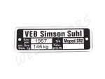 NAMEPLATE /SR2/  /1957/